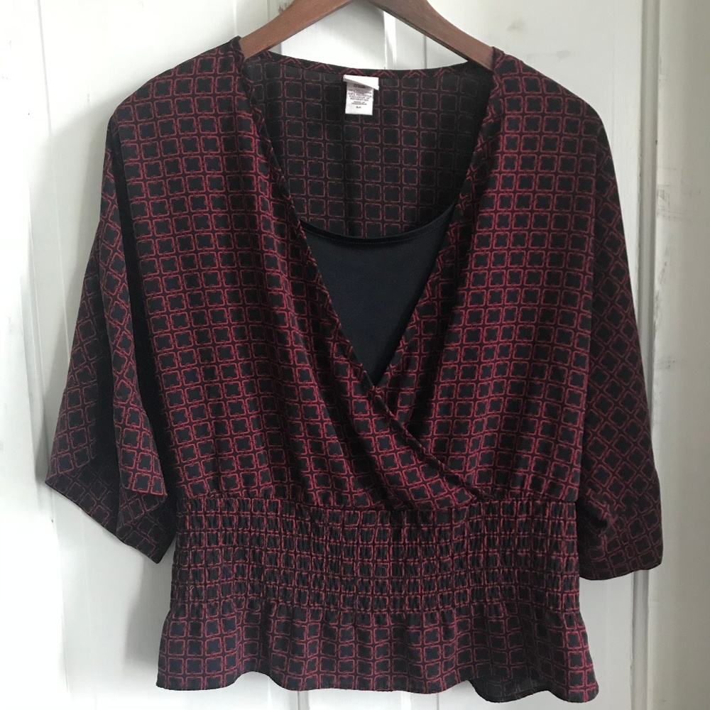 Black & Red Blouse, Red Blouse, Flared Waist Top